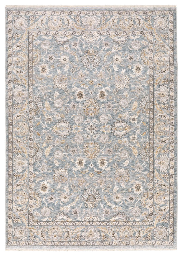 2' X 3' Blue Ivory Machine Woven Floral Oriental Indoor Area Rug