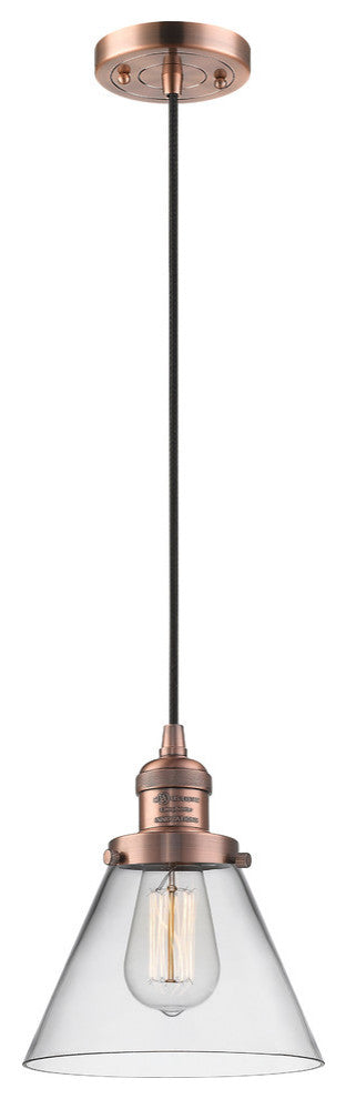 Large Cone LED Pendant, Antique Copper, Glass: Clear
