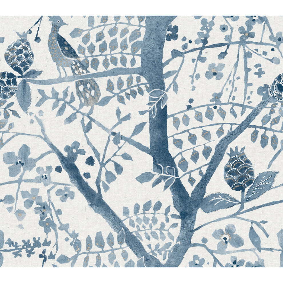 Peacock Block Print Wallpaper, Navy