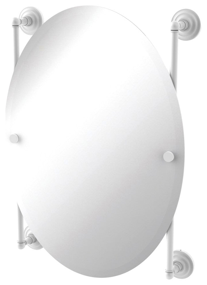 Que New Oval Frameless Rail Mounted Mirror, Matte White
