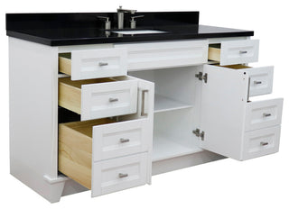 61" Single Sink Vanity, White Finish And Black Galaxy Granite