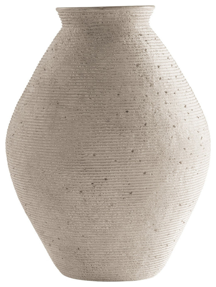 Benzara BM283065 17" Polyresin Vase, Tightly Ribbed Texture, Antique Beige