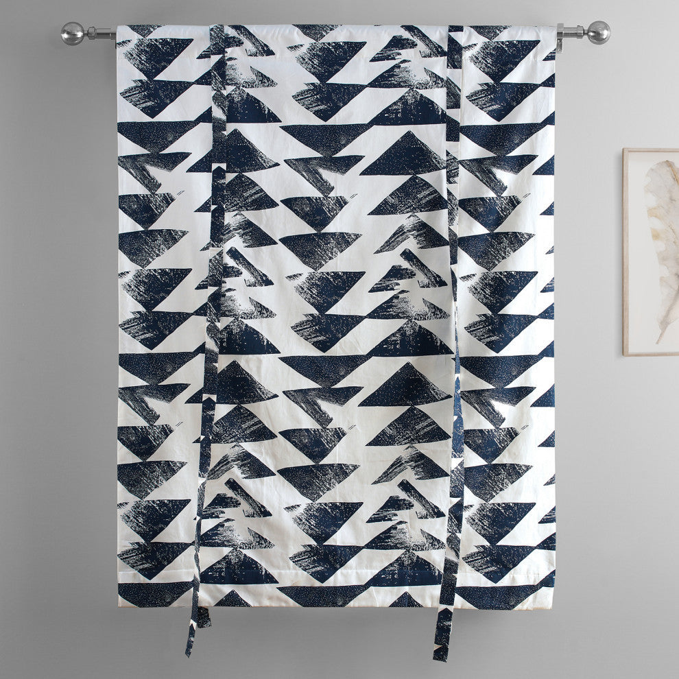 Triad Printed Cotton Tie-Up Window Shade Single Panel, Triad Indigo, 46w X 63l