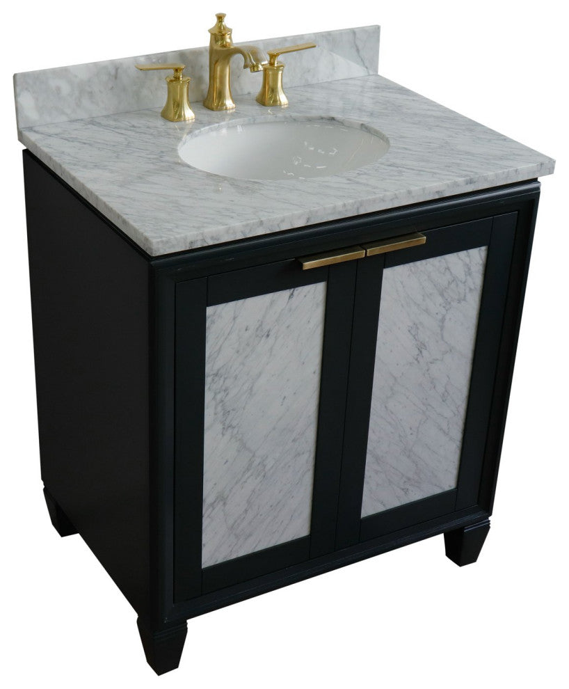 31" Single Sink Vanity, Dark Gray Finish With White Carrara Marble