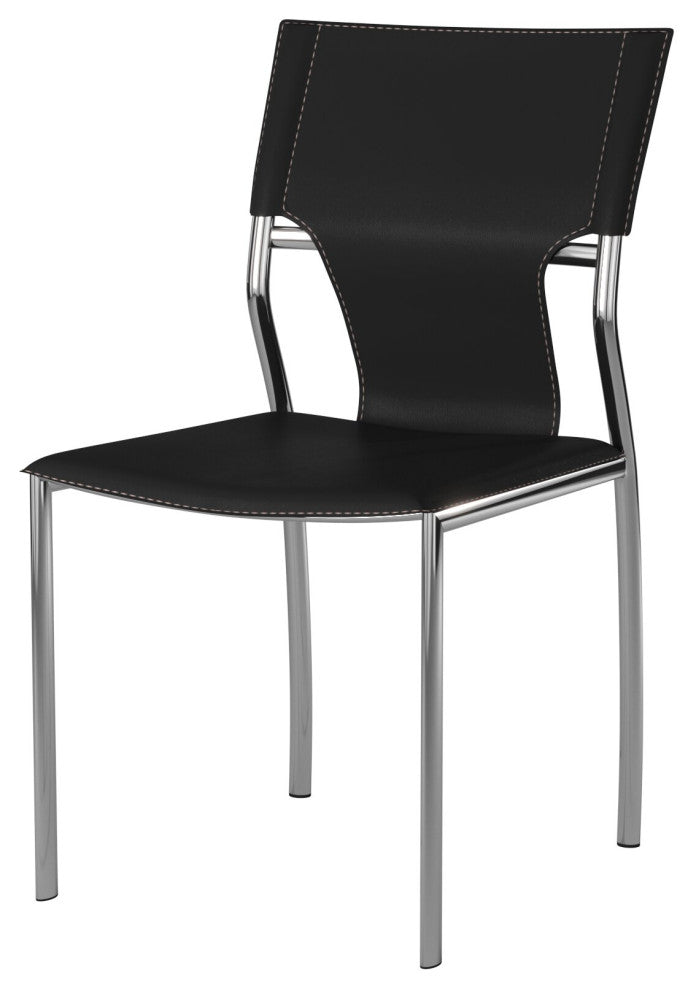 Leather Dining Chair With Chrome Legs Set of 4, Black