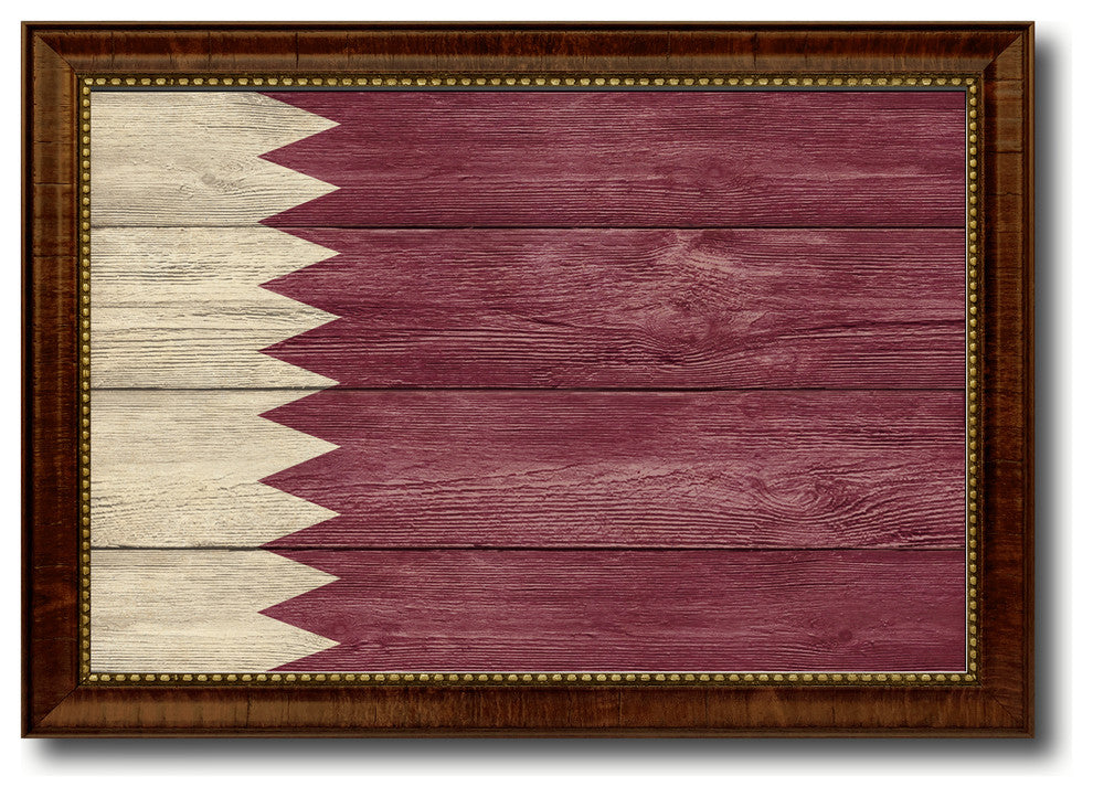 Qatar Country Textured Flag Print With Brown Gold Frame, 15"X21"