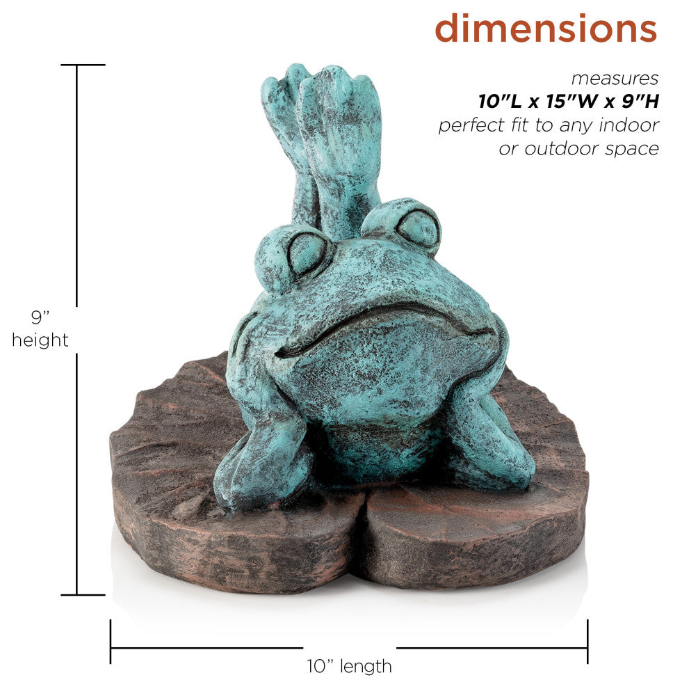 Alpine Frog Laying Down on a Leaf Statue, 8"Tall