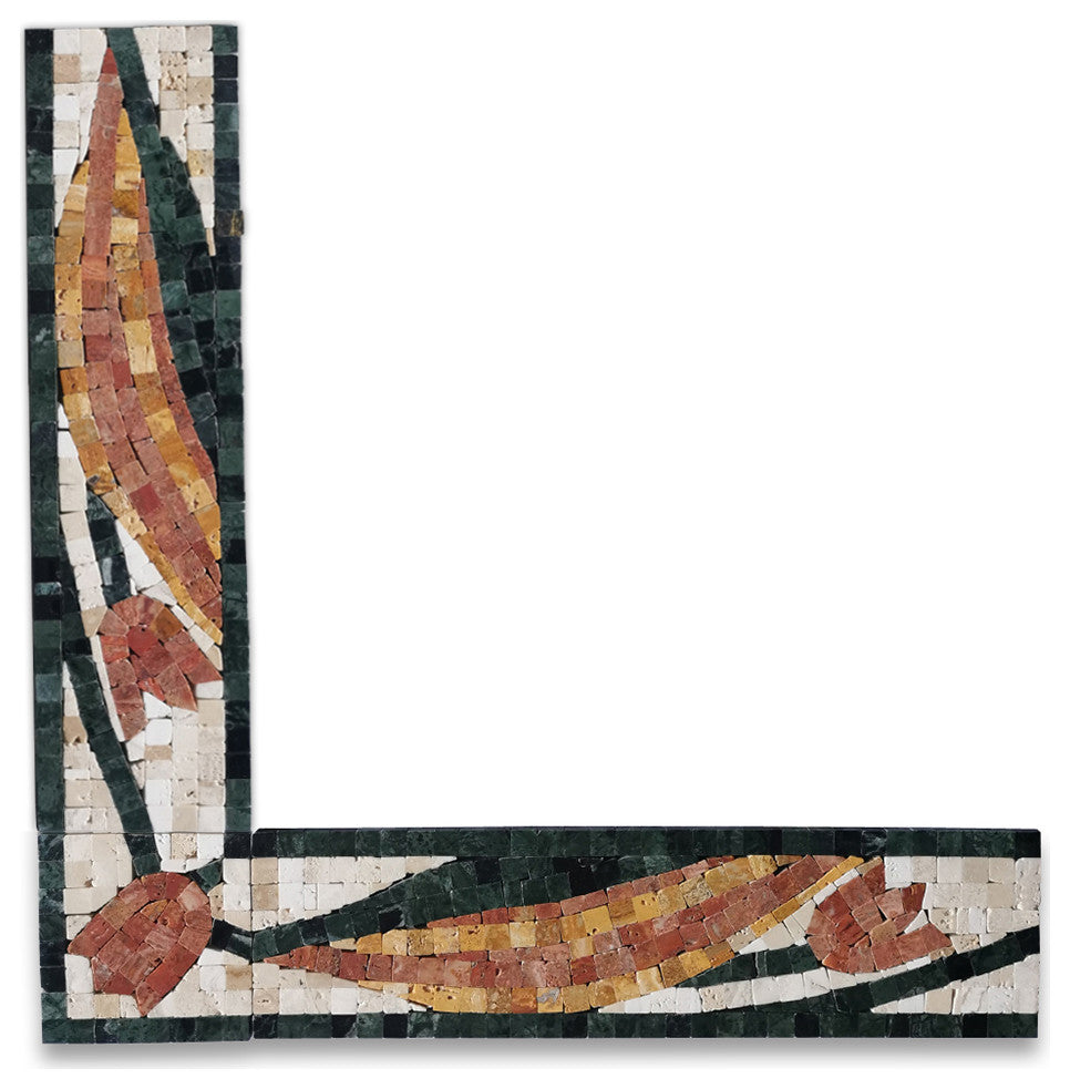 Magnifica Rose 3.1x3.1 Marble Mosaic Border Corner Tile Polished, 1 piece