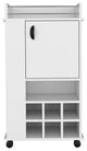 Farson Bar Cart with 6 Built-in Wine Racks, Cabinet, and Caster Wheels, White