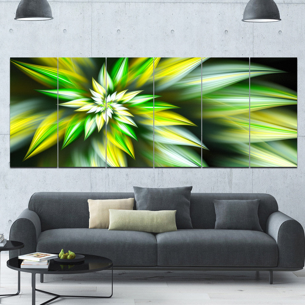 Exotic Green Fractal Spiral Flower, Abstract Canvas Art Print, 70"x28", 6 Panels