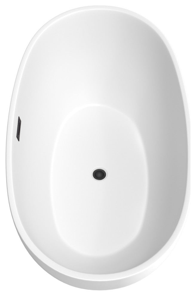 Juno 59" Freestanding Matte White Bathtub, Matte Black Drain and Overflow Trim