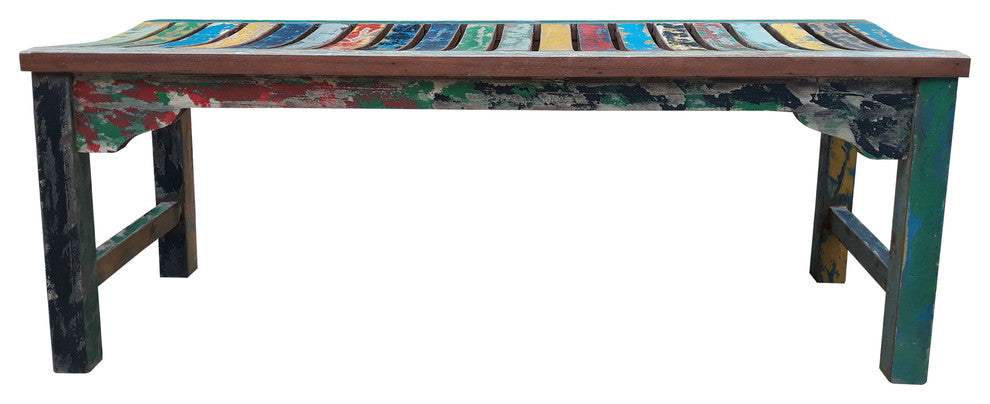 Backless Dining Bench made from Recycled Teak Wood Boats, 4'