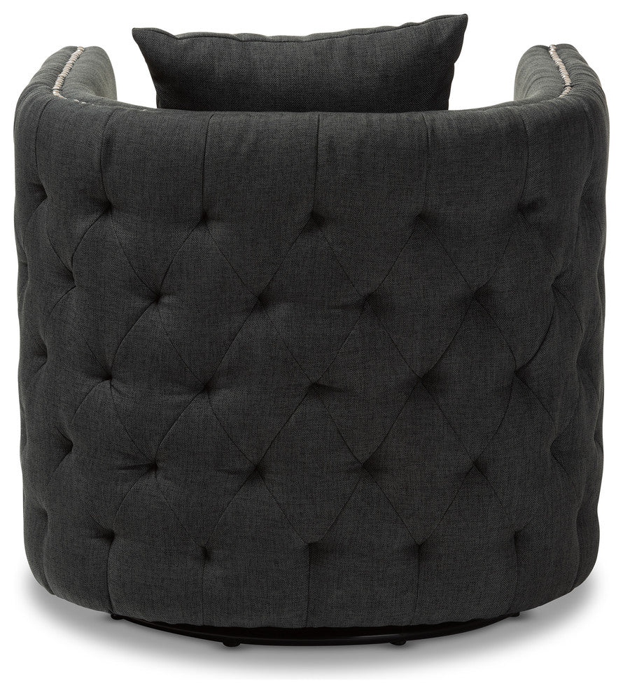Karita Upholstered Tufted Swivel Chair, Gray