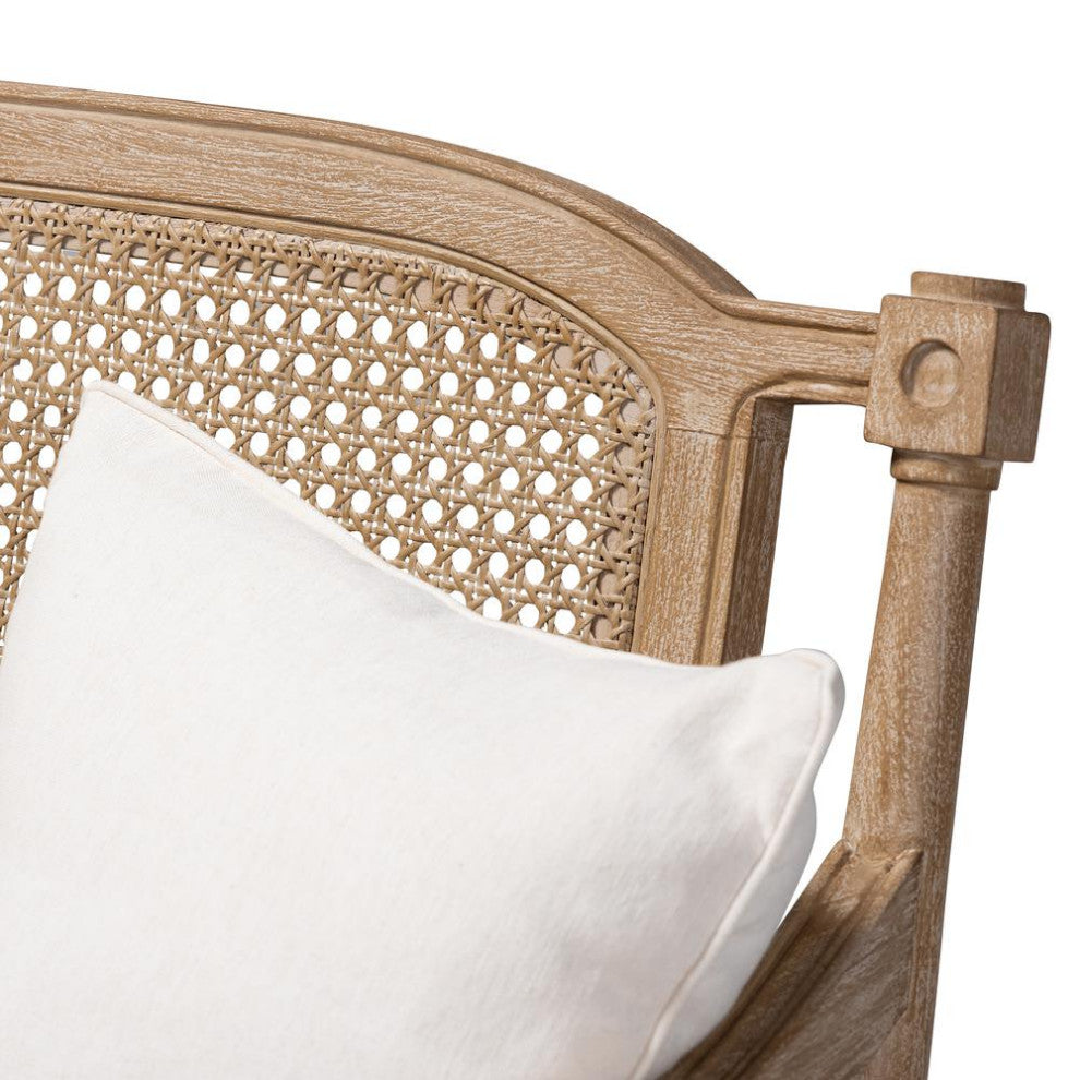 Baxton Studio Clemence Ivory Upholstered Whitewashed Wood Armchair