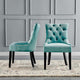Tufted Side Dining Chair, Set of 2, Velvet, Wood, Blue, Cafe Bistro Restaurant