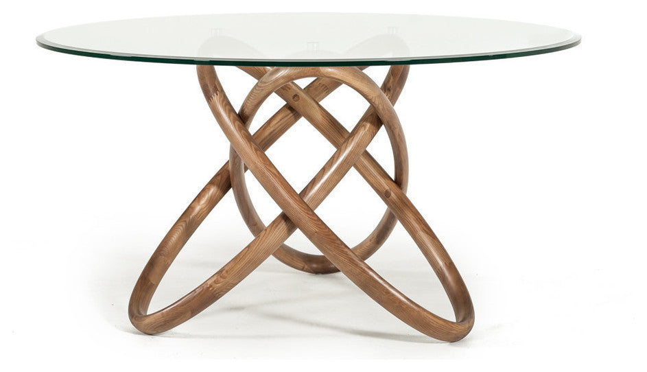 Modrest Mason Modern Round Glass and Walnut Dining Table