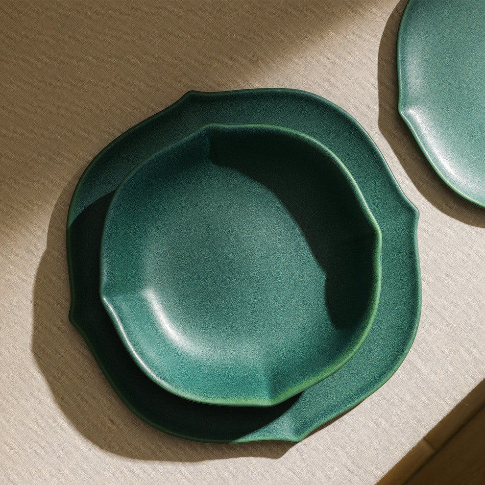Stone Lain Baskerville Stoneware 24-Piece Dinnerware Set, Green
