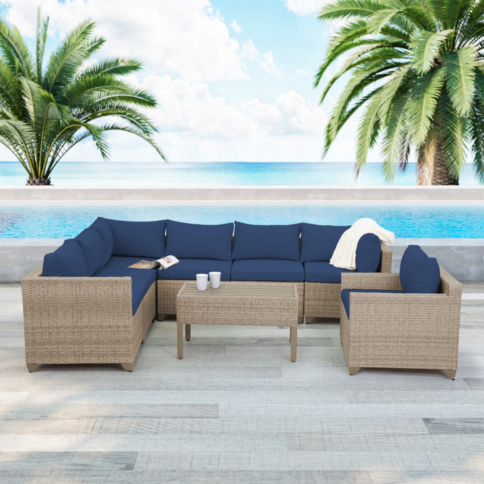 Maui 8-Piece Outdoor Conversation Set, Coffee Table, Cobalt
