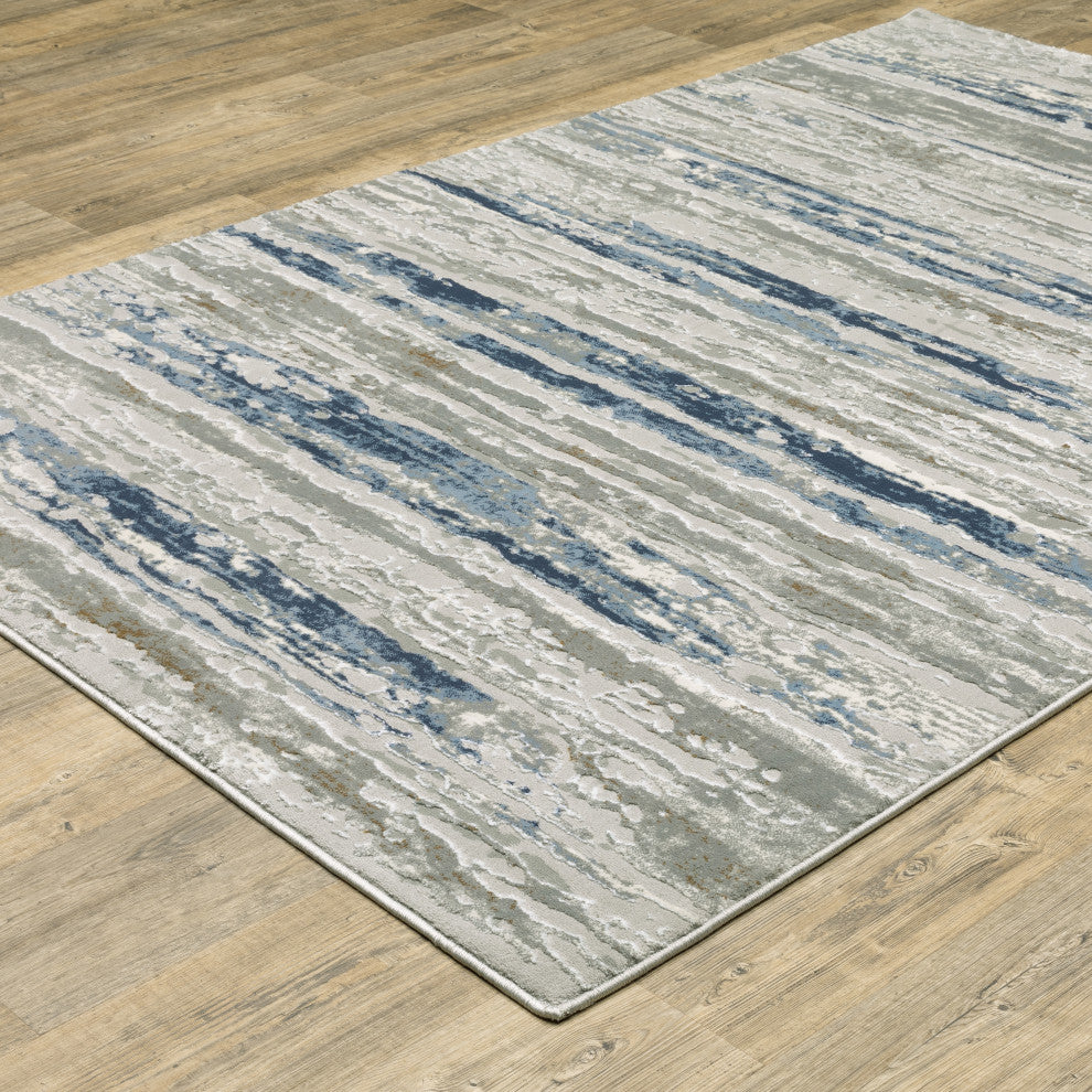 Emery Stripe Grey/Blue Indoor Area Rug, 6'7" x 9'6"