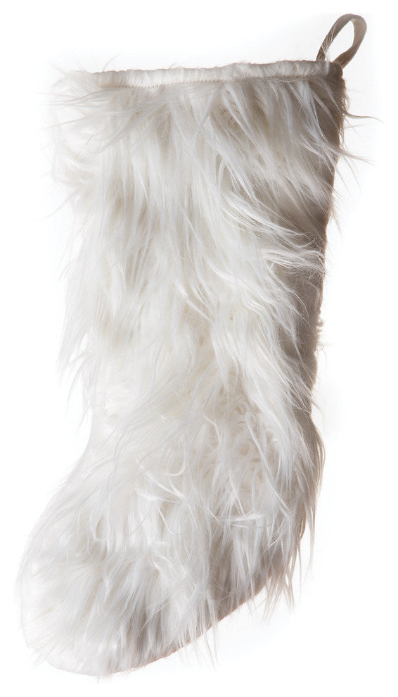 Faux Fur Christmas Stocking, Mongolian Long Hair White