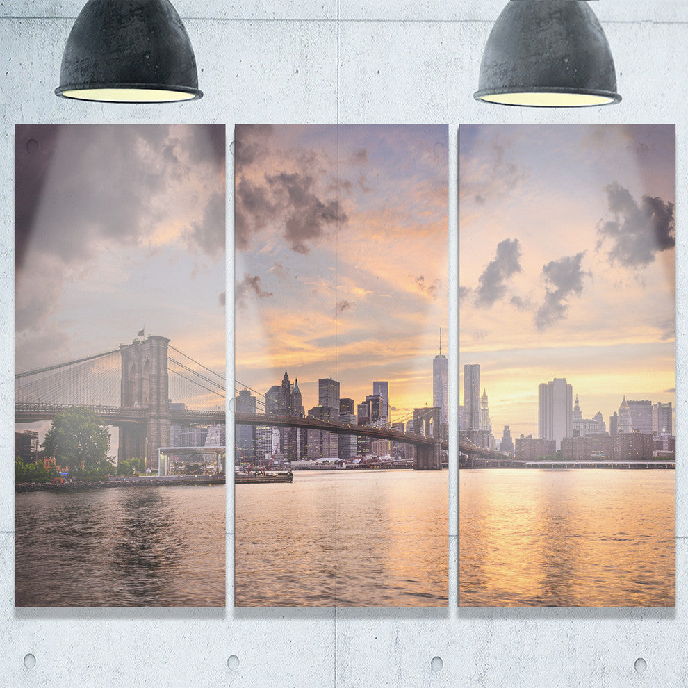 "New York City Skyline Under Dark Clouds" Metal Wall Art, 3 Panels, 36"x28"