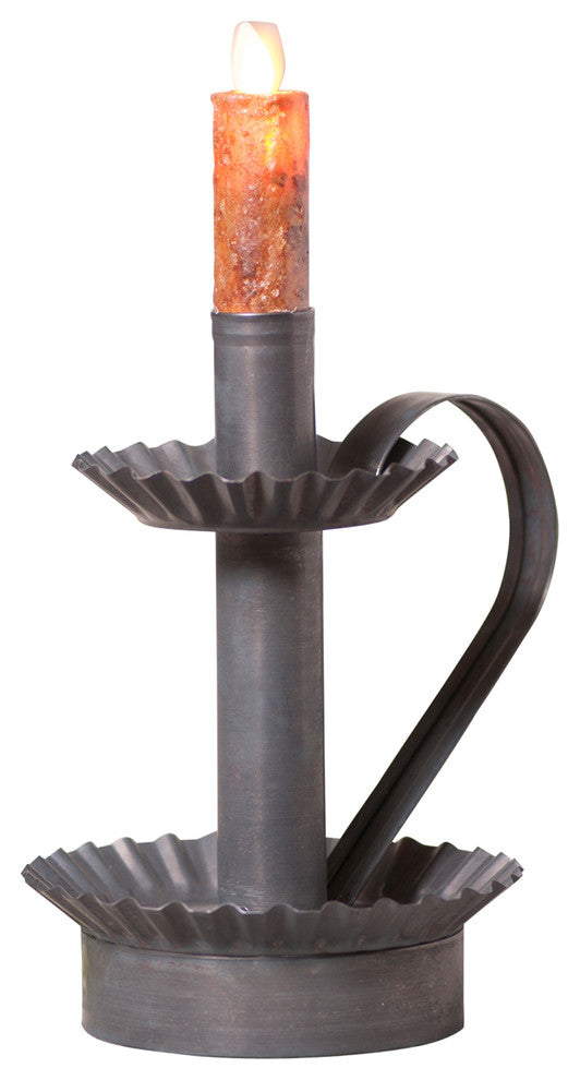 Log Cabin Candlestick in Blackened Tin