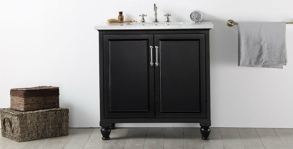36" Wood Sink Vanity With Quartz Top-No Faucet