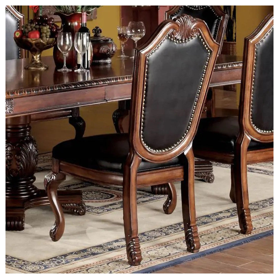 Set of 2 Black PU Upholstered Dining Side Chair, Cherry Finish