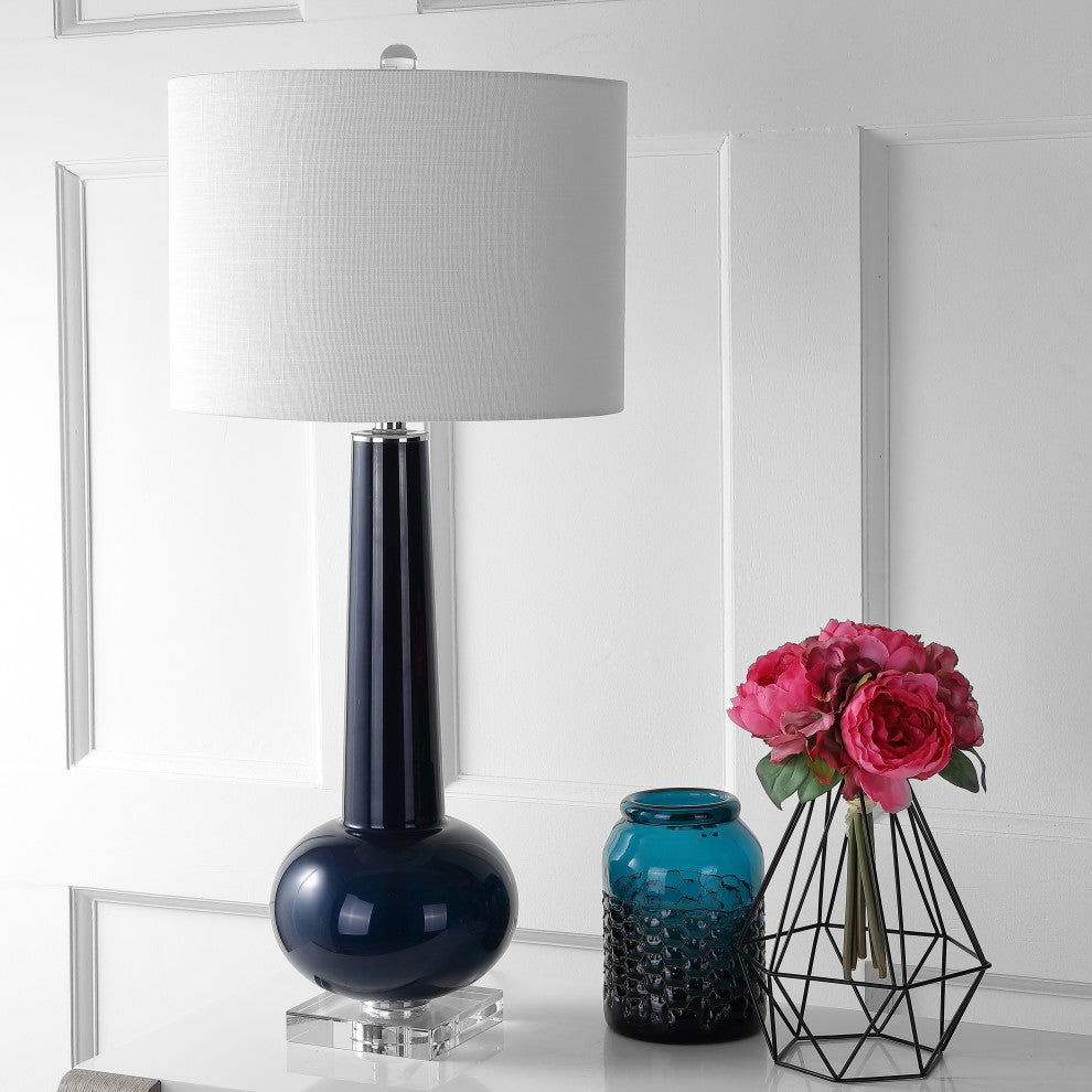 Hope 31" Glass Table Lamp, Navy With Crystal Base, Navy
