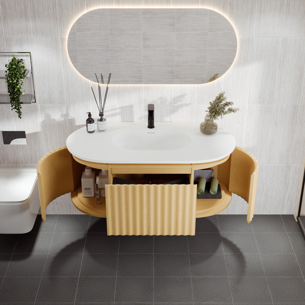 Eviva Haven 39" Oak Wallmount Vanity With White Solid Surface Integrated Top