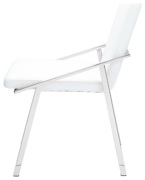 Nika Dining Chair, Seat: White, Base: Polished Stainless