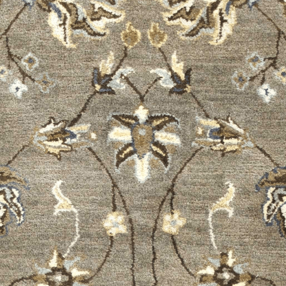 7' Grey Hand Tufted Wool Traditional Floral Indoor Area Rug
