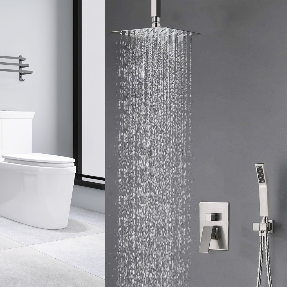 Ceiling Mounted Shower System Set With 10" Rain Shower Head, Brushed Nickel