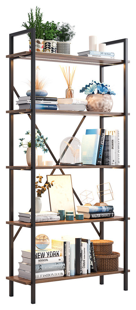 Multifunctional Smart Industrial 5-Shelf Bookcase W/ Tricolor Dimming LED Light,