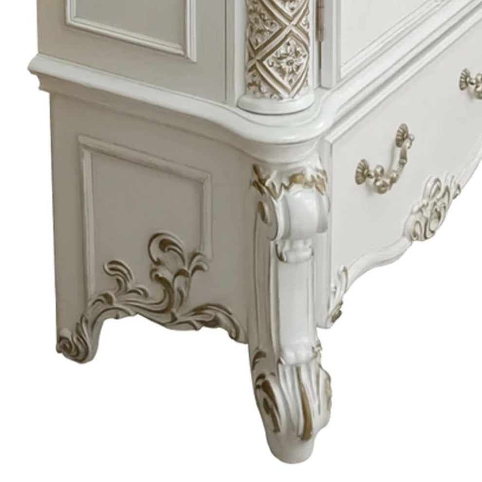 Benzara BM275698 55" Classic Tall Dresser Chest, 5 Drawers, Drop Handles, White