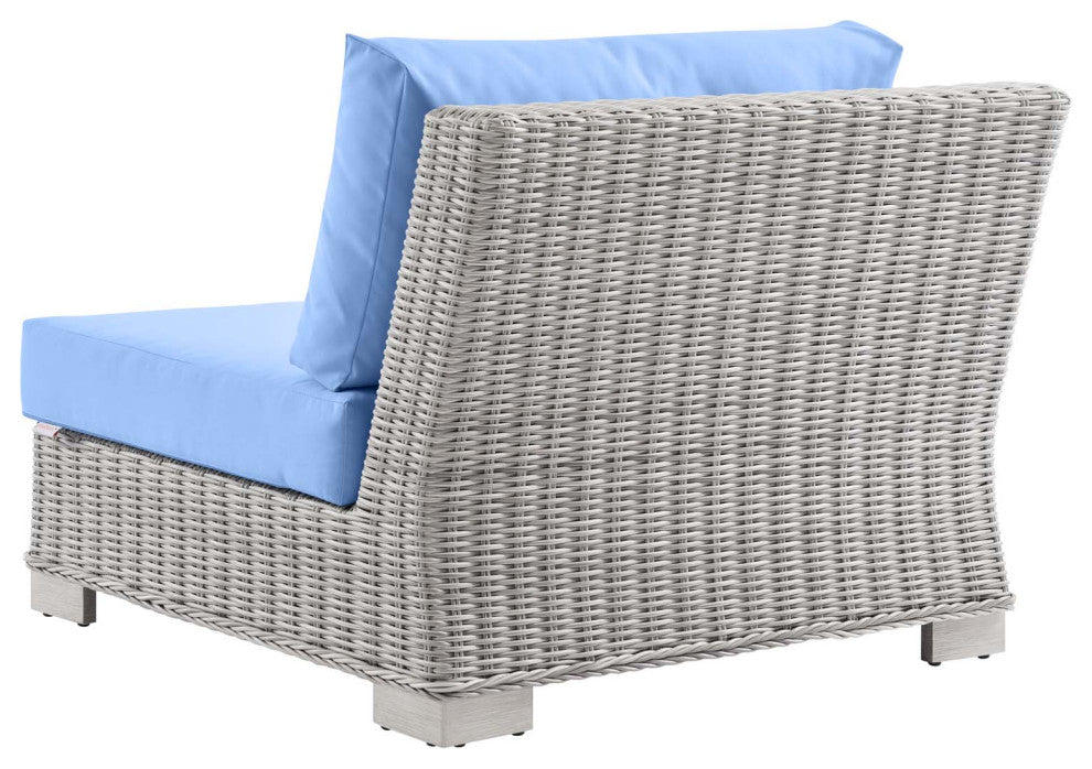 Lounge Sectional Sofa Chair Table Set, Rattan, Wicker, Gray Blue, Outdoor