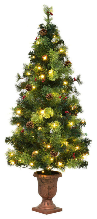 Costway 5FT Pre-Lit Christmas Tree w/ 100 LED Lights Red Berries Pine Cones