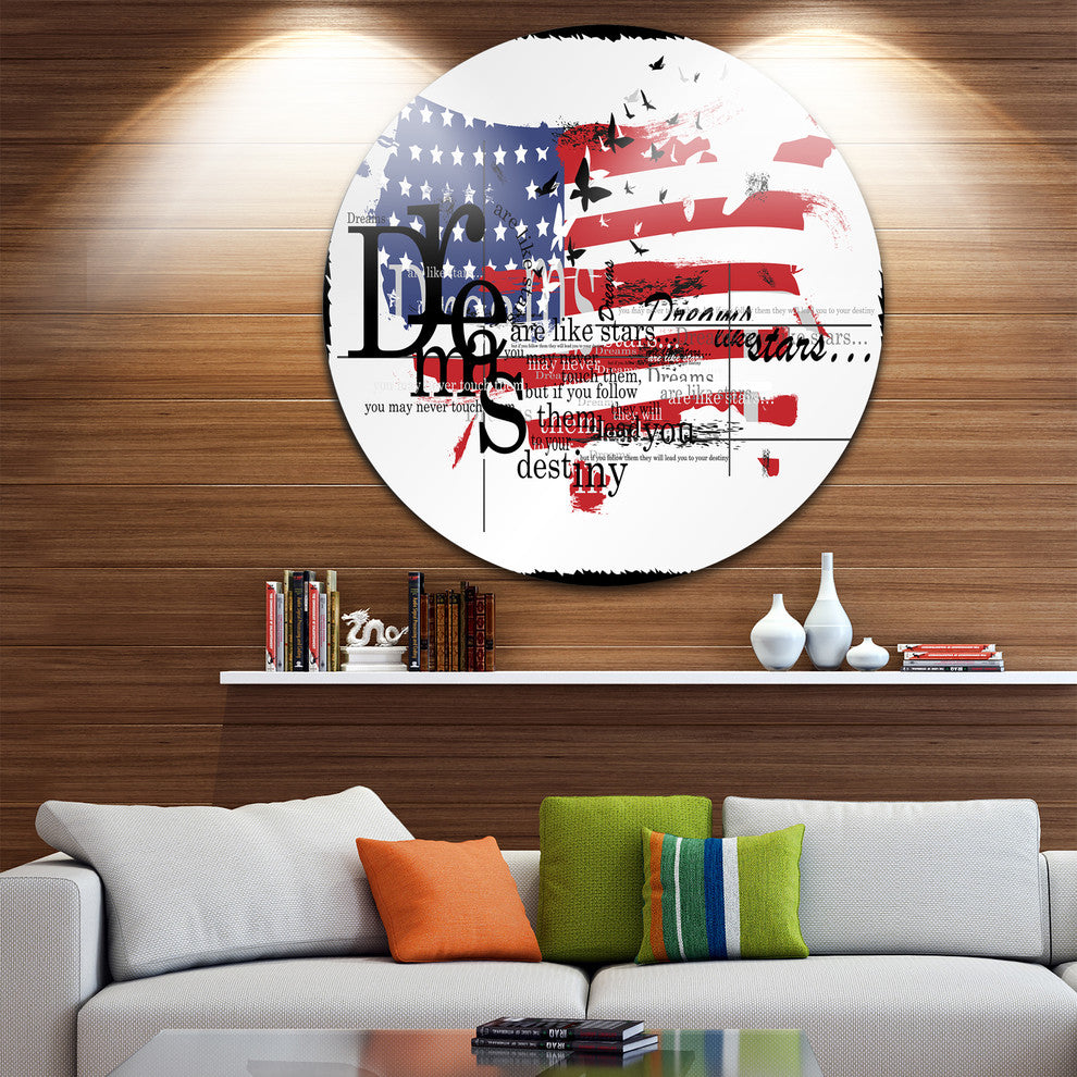 Vintage Fashion Usa Flag, Map Round Metal Wall Art, 23"