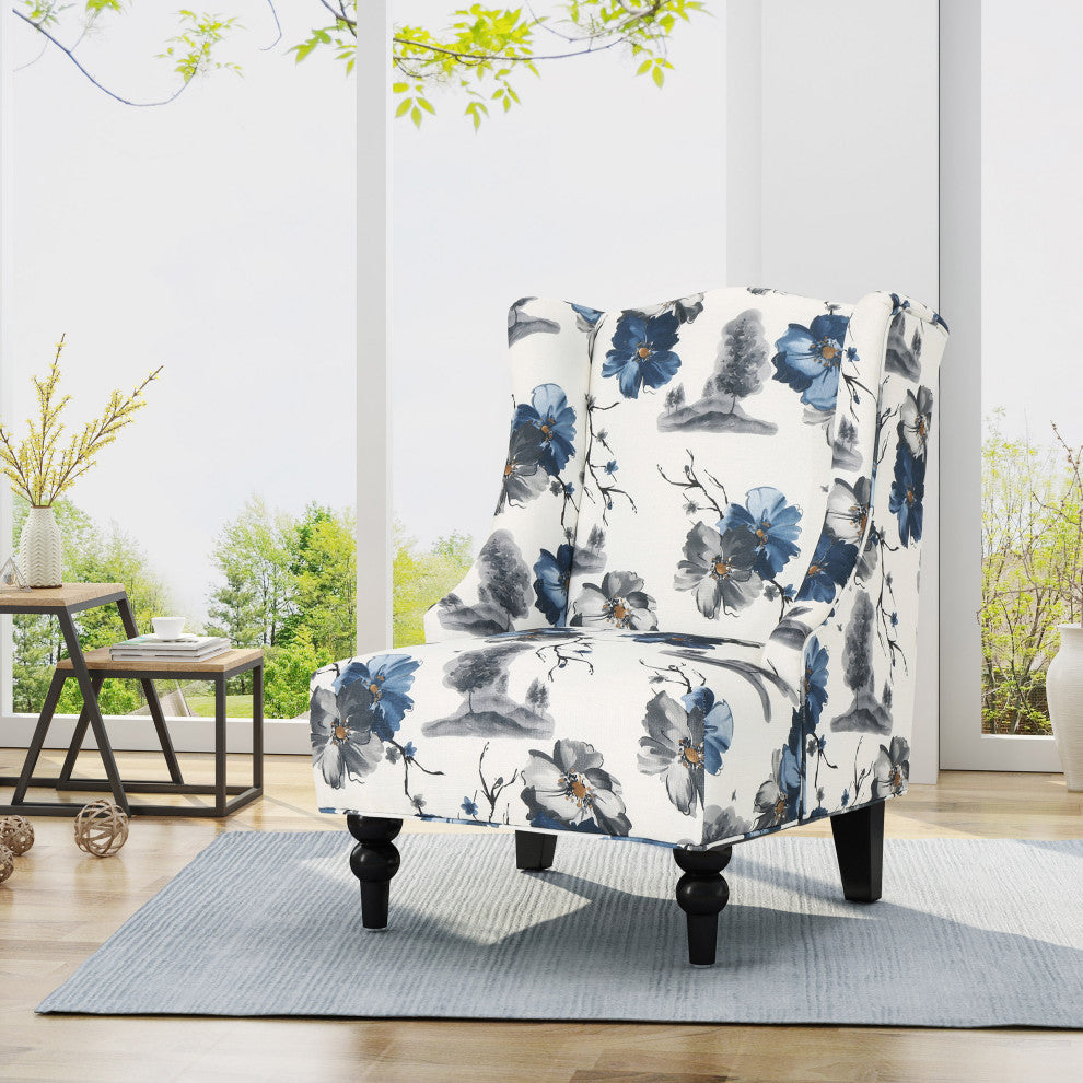 GDF Studio Alonso Contemporary Wingback Fabric Club Chair, Print/Dark Brown