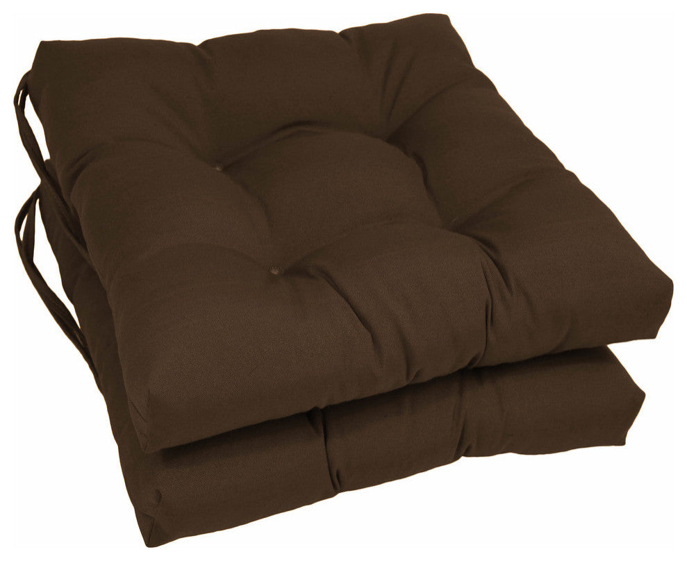 16" Solid Twill Square Tufted Chair Cushions, Set of 2, Chocolate