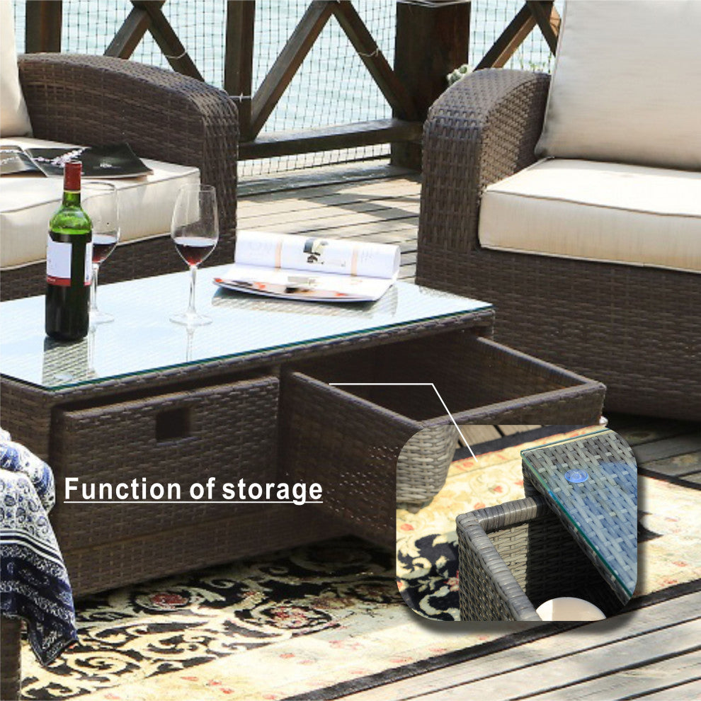 5-Piece Patio Wicker Cozy Conversation Seating Set, Grey Wicker