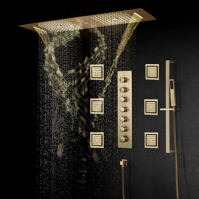 LED Mist Shower System With Hand Shower, Style F - Touch Panel Light