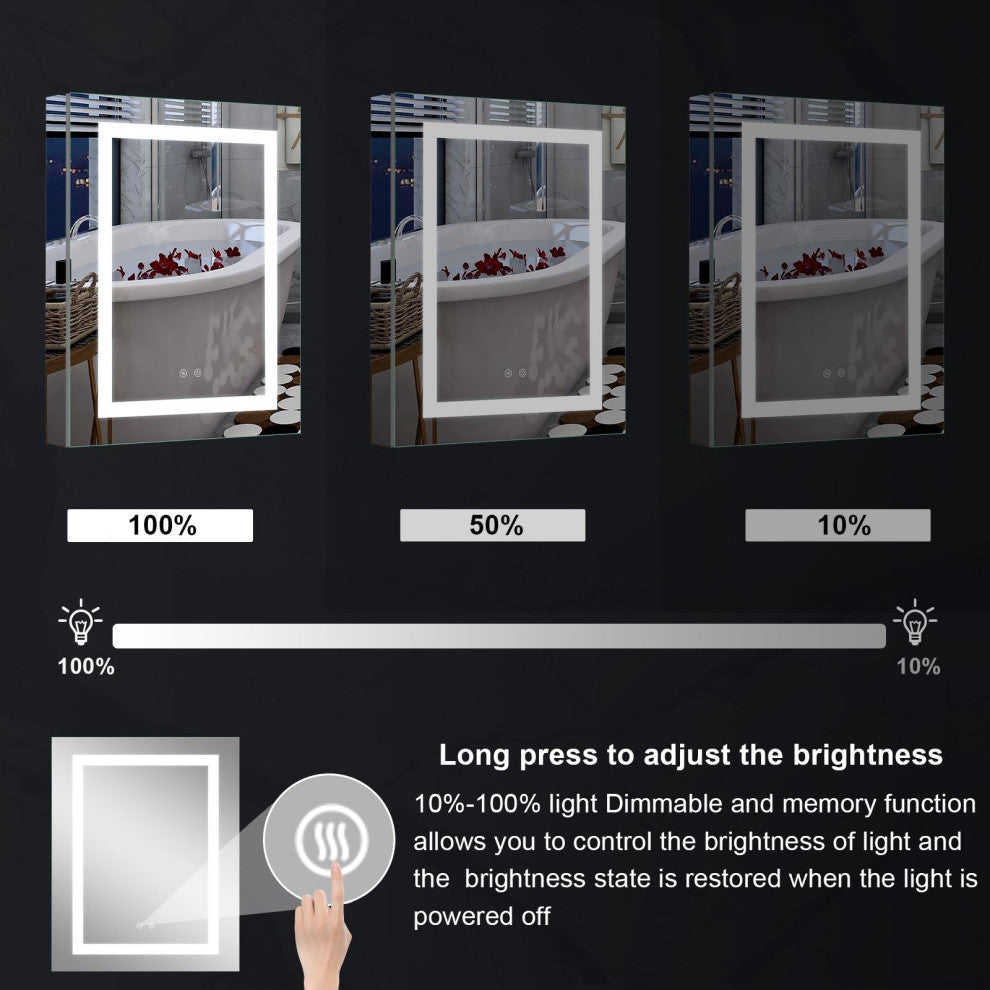 Recessed/Surface Mount LED Medicine Cabinet Mirror with Defogger, 24"x30" Left Hinge
