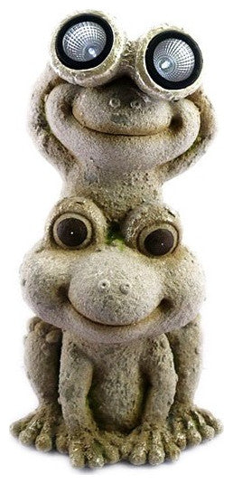 20" Two Tan Solar Eye Frogs Outdoor Statue