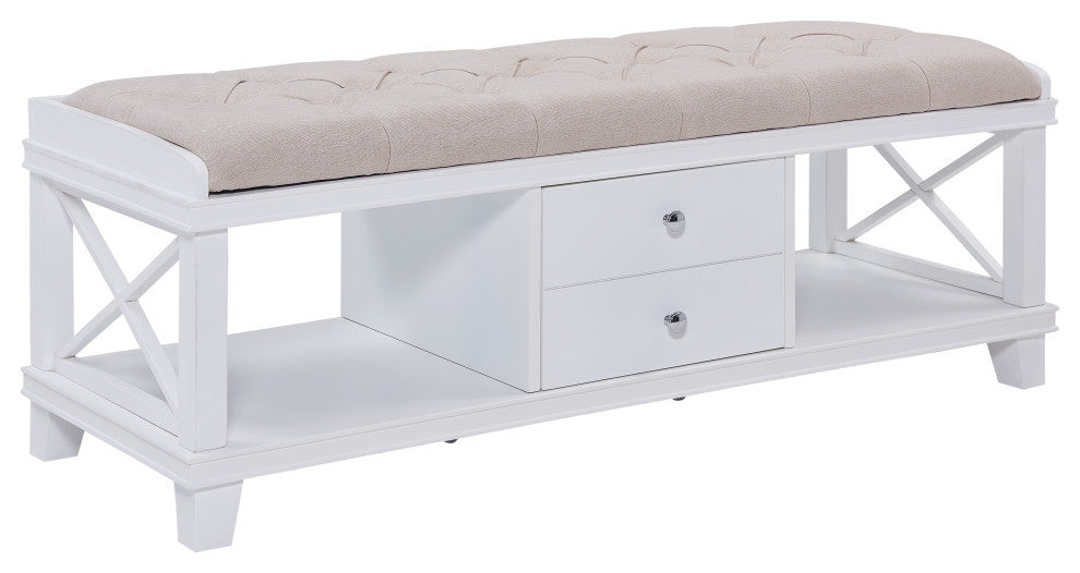 Condray White Upholstered Storage Bench