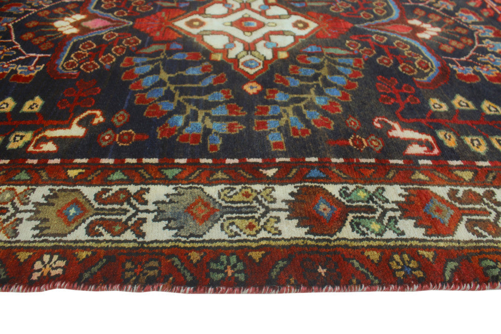 Fine Vintage Distressed Gulbarshin Navy/Ivory Runner, 3'6x9'10