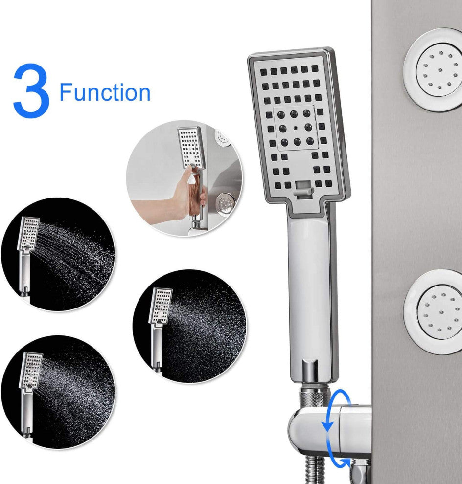 Rectangle Wall Mount Stainless Steel Shower Panel In Brushed Stainless Steel