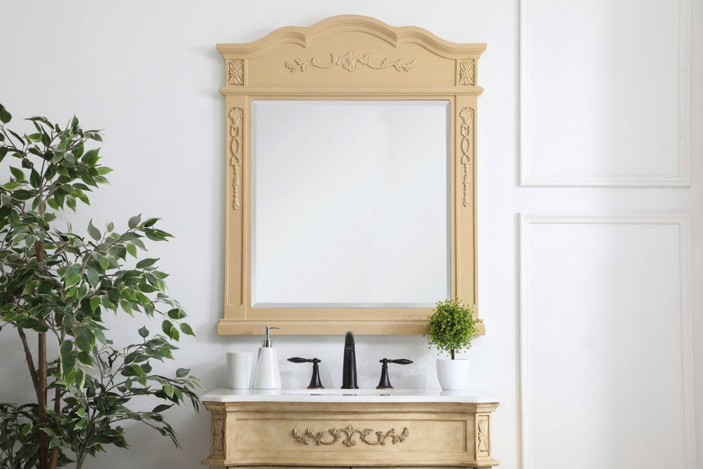 Daisy Wood Frame Mirror, 32"x38", Light Antique Beige