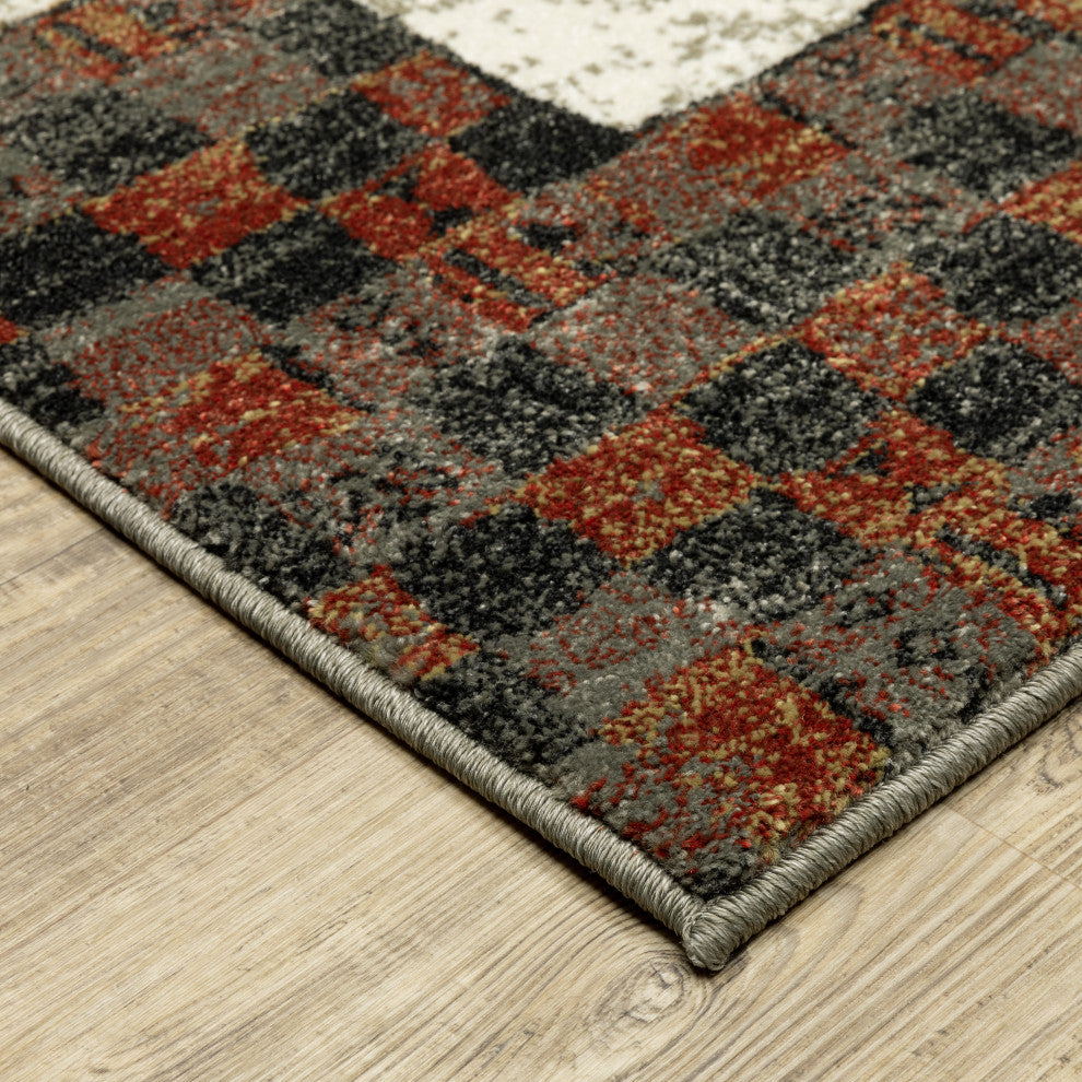 Vander Patchwork Border Beige/Multi-colored Indoor Area Rug, Beige, 5'3"x7'3"