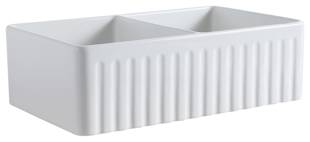 White Ceramic 33 in. Double Bowl Farmhouse Apron Kitchen Sink with Basket Strain